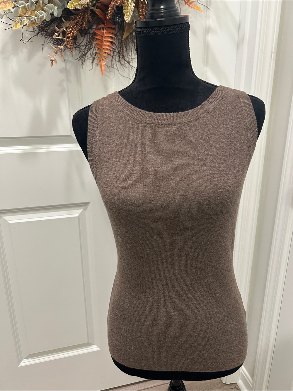Arach & Cloz Wool Blend Knit Sleeveless Tank Top in Brown Classic Everyday